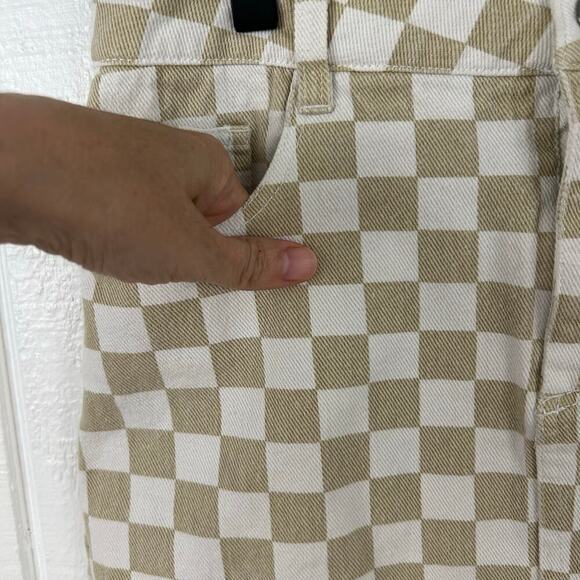 RSQ Checkered Mini Skirt Y2K Grunge Skater Brown White Women 26 - Picture 2 of 5